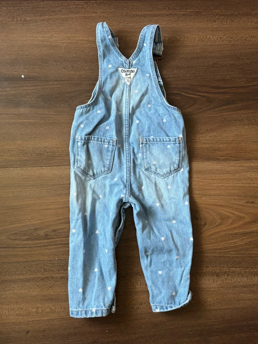 OshKosh B'gosh Light Blue Denim Overalls with White heart polka dots